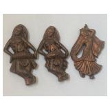 (3) Bronze Toned Metal Sculptures of Traditional