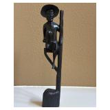 10" Dark Wood-carved Figurine of a Fisherman