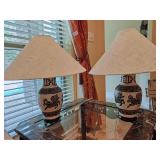 Pair of Asian Inspired Horse Ceramic Table Lamps
