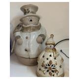 (2) Glazed Ceramic Snowman Including a Larger