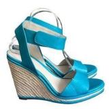 Sz 7 Elie Tahari Blue Leather Espadrille Wedges