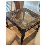 Square Glass Accent Table Framed by a Faux Marble