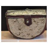 Antique Crescent-shaped Leather and Metal Pouch,