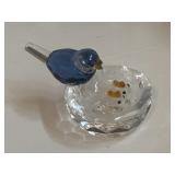 Vintage Crystal Cut glass Blue Bird with Babies