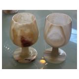 (2) 5" Hand-carved Natural White Onyx Wine Goblets