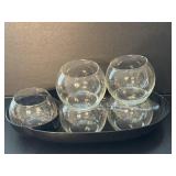 (5) Crystal Roly Poly Glasses & Tray