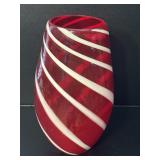 Hand Blown Red White Peppermint Twist Vase