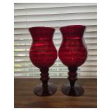 (2) 12" Ruby Red Glass Pedestal or Chalice-style