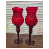 (2) 14.5" Ruby Red Glass Pedestal or