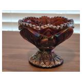 L.E. Smith Ruby-red Carnival Glass Pedestal Bowl,