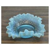 1940-1955 Fenton Blue Opalescent Hobnail Ruffled