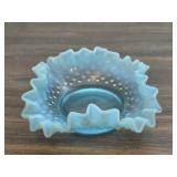 1945-1950 Fenton Blue Opalescent Hobnail Ruffled