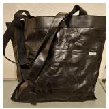 Black Leather Patchwork Tote Bag bag with Dual