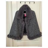 NWT Vince Camuto Sequin Tweed Cape with Faux Fur
