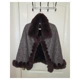 NWT Vince Camuto Lurex Faux-Gur-Trimmed Tweed Cape