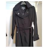 Sz Med Liz Clairborne Black Hooded Trench Coat