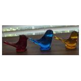 (3) Hand-blown Art Glass Bird Figurines in Red,