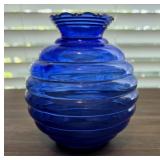 1950s-60s Cobalt Blue Glass Vase with a Rounded