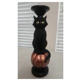 NIB Black Cat on Pumpkin Pedestal Candle Holder