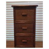 1970s 3-Drawer Wood & Woven Rattan or Cane