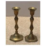 (2) Brass Candlesticks Pair Octagonal Holders