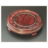 Cherry Glossy Round Wood Asian Vase Footed Hold