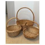 (3) Hand Woven Wicker and Willow Baskets with
