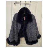 NWT Vince Camuto Lurex Faux Fur Shawl in a navy