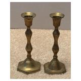 (2) Brass Candlesticks Pair Octagonal Holders