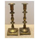 VTG Pair Solid Brass Large Candle Stick Holders