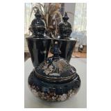 Porcelain Lidded Ginger Jar & Temple Vases