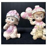 (2) Pink Baby Polyresin Figurines