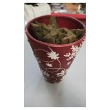 Red Terracotta or Ceramic Flower Pot Decorated