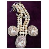 Bracelet & Matching Earrings Carved Cameos & Beads