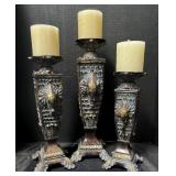 Set of (3) Pedestal Candle Holders w/Elephant