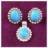 Sterling Silver & Turquoise Pendant & Earrings