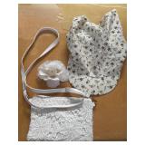 Lace Mini Cross Body Bag, Hat & Flower Pin