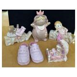 Box W/ VTG Porcelain Pink Baby Figurines