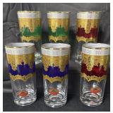 Set of (6) Handmade Crystal Tumblers Red, Green &
