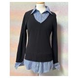 Sz L Bette Paige 2 in 1 Layered black V Neck
