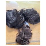 (3) Dark Brown Hair Pieces and Wig