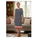 Sz 12 Sandra Darren Navy Blue Chevron Dress