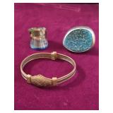 Copper Tone & Brass Cuff Bracelet, (1) Cobalt
