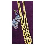 Yellow Beaded Necklace & Sparkling Earrings
