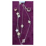 Gold Tone Charm Necklace, Beaded Ring & Cuff