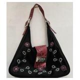XOXO Black Satin and Floral Bearded Shoulder