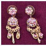 Pink Crystal and Brass Filigree Floral