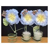 (3) Metal Flower Blue Petals with Coiled Wire
