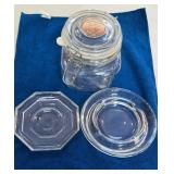 (2) Glass Ashtrays (1) Glass Wire-Bail Hinge Jar