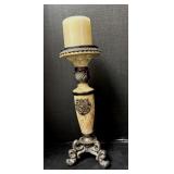 Vtg Style Ornate Stone & Metal Pillar Candle